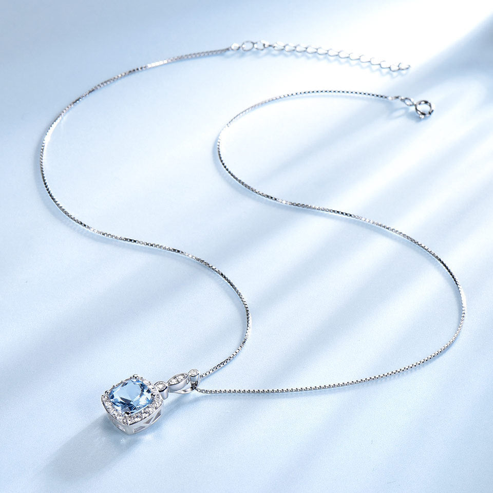 925 Sterling Silber Halskette Himmelblauer Topas Vierteiliges Set