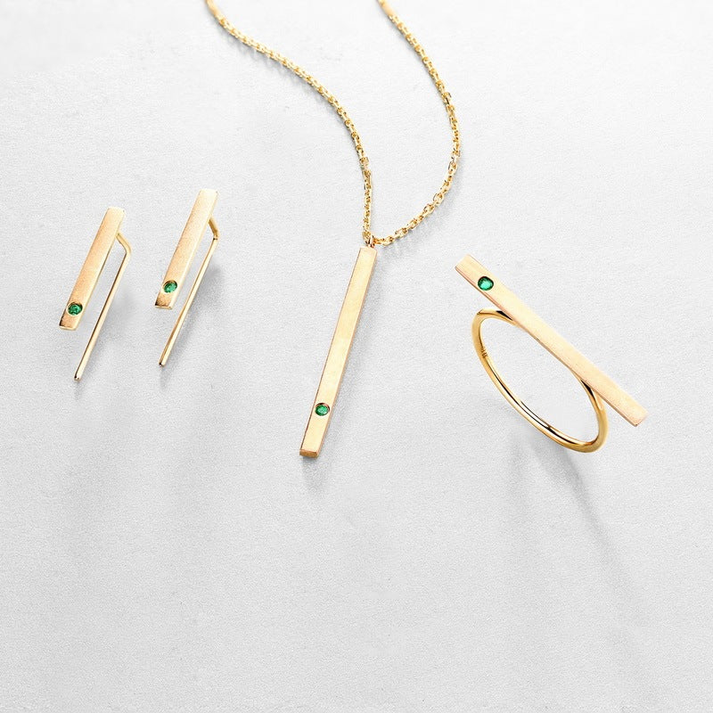 Natürlicher Smaragd 14K Gold Minimalistische Streifen Dünne Ohrringe