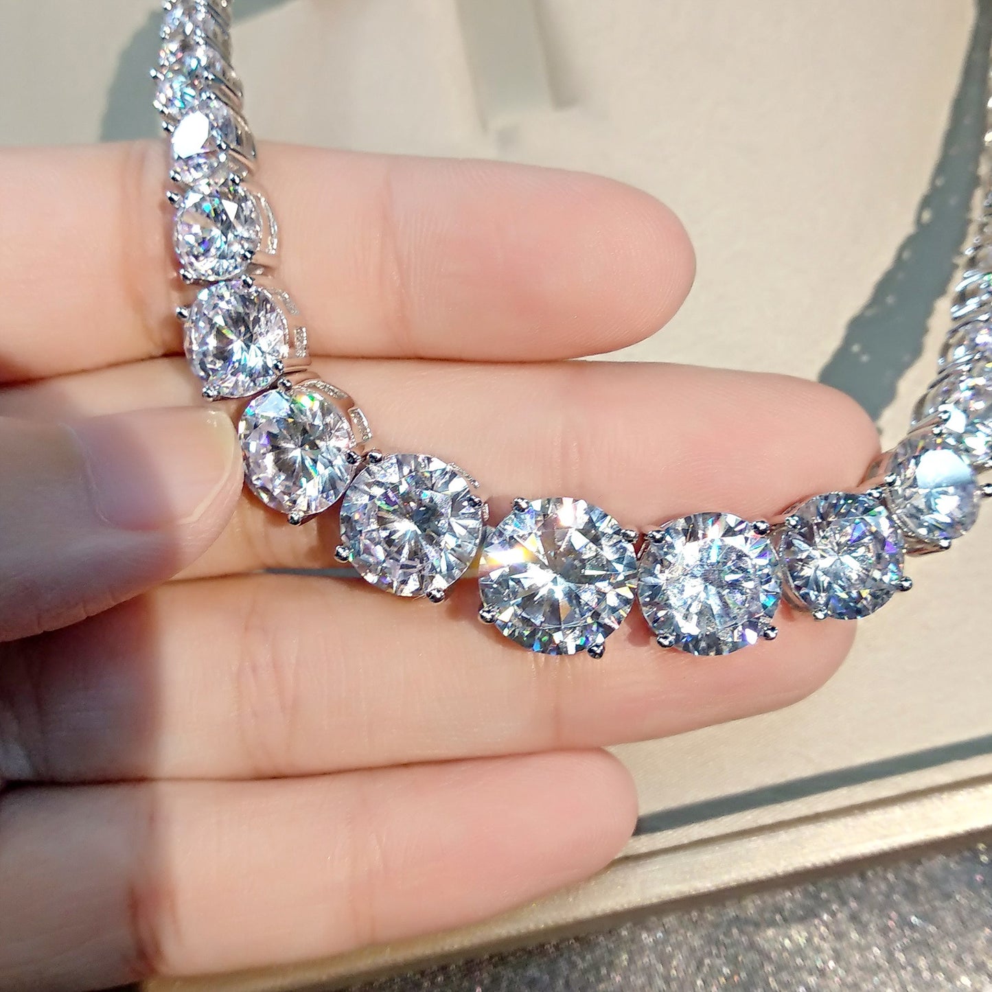 Moissanite 925 Sterling Silber Einreihige Volldiamanten Halskette für Damen