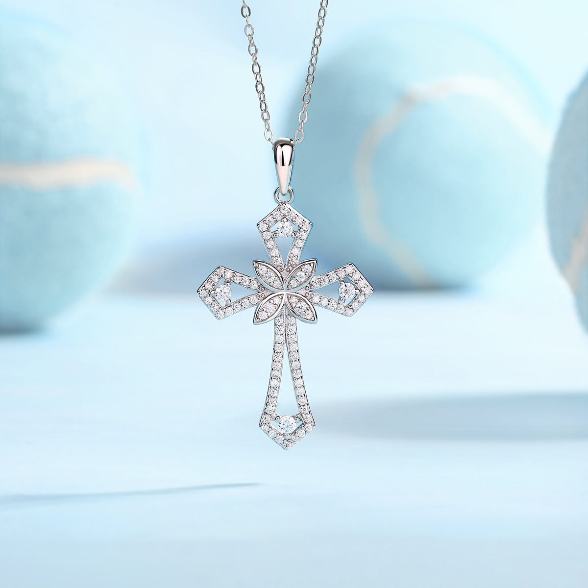 Backup Force Luxus-Halsketten-Set mit Diamantanhänger und Mosan-Diamanten in Silber