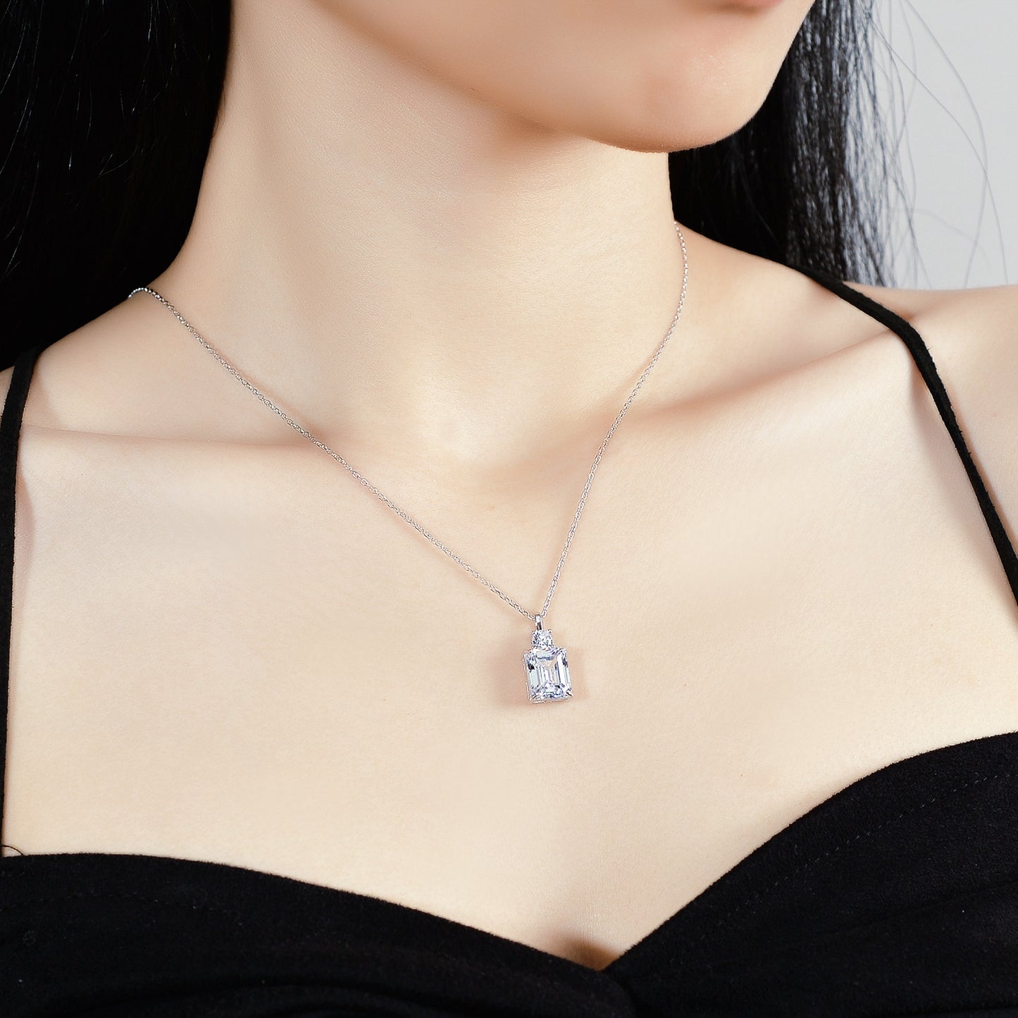Smaragd Diamant Quadrat S925 Sterling Silber Halskette