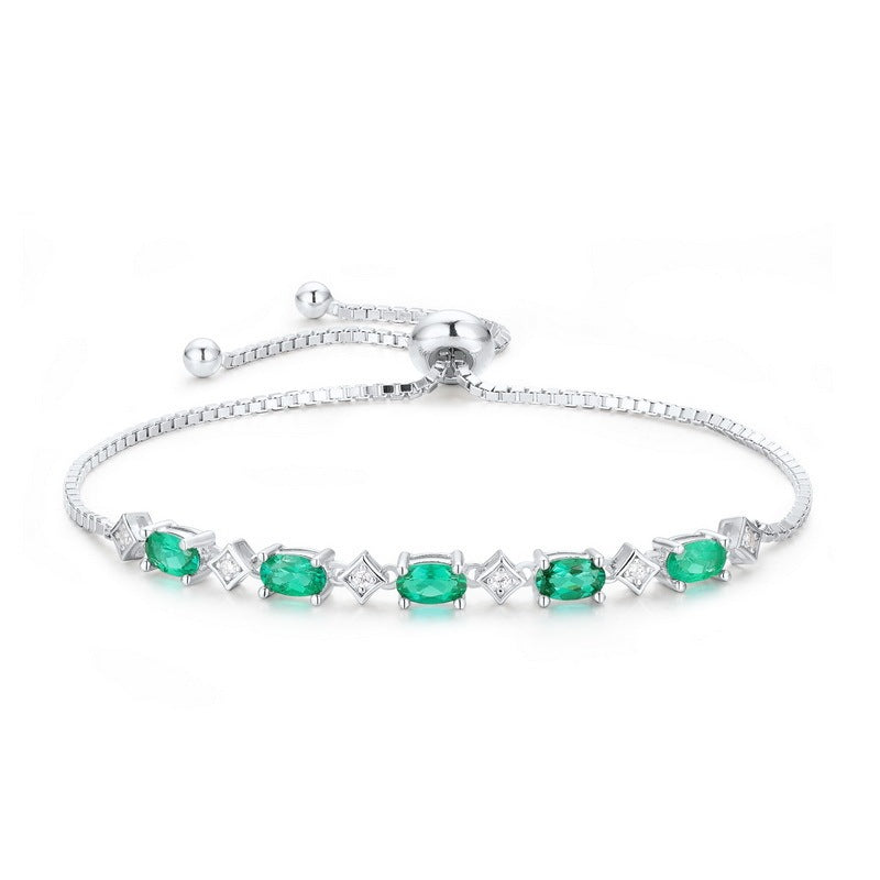 Elegantes eiförmiges Smaragdarmband aus S925er Silber