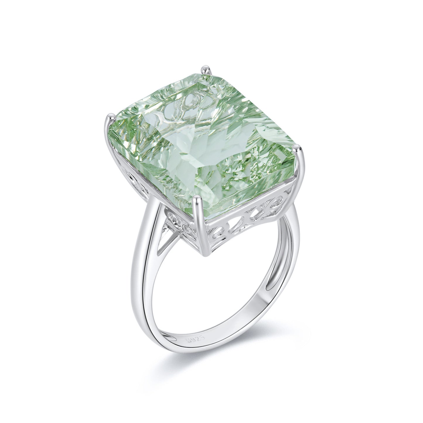 Dan Shaped Natürliche Grüne Amethyst Ring S925 Sterling Silber Farbe