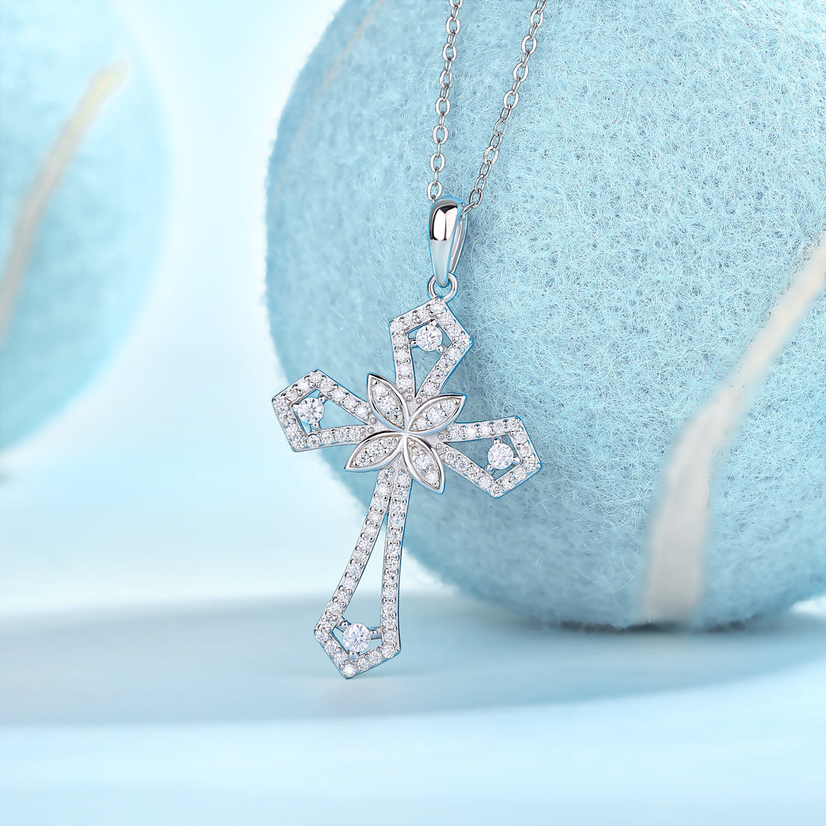 Backup Force Luxus-Halsketten-Set mit Diamantanhänger und Mosan-Diamanten in Silber