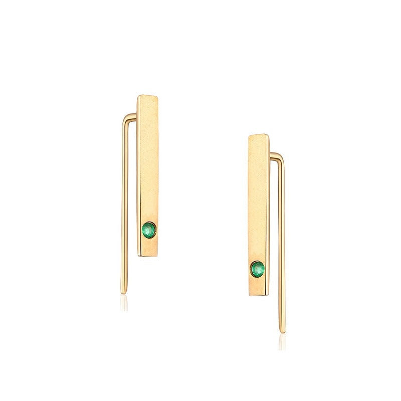 Natürlicher Smaragd 14K Gold Minimalistische Streifen Dünne Ohrringe