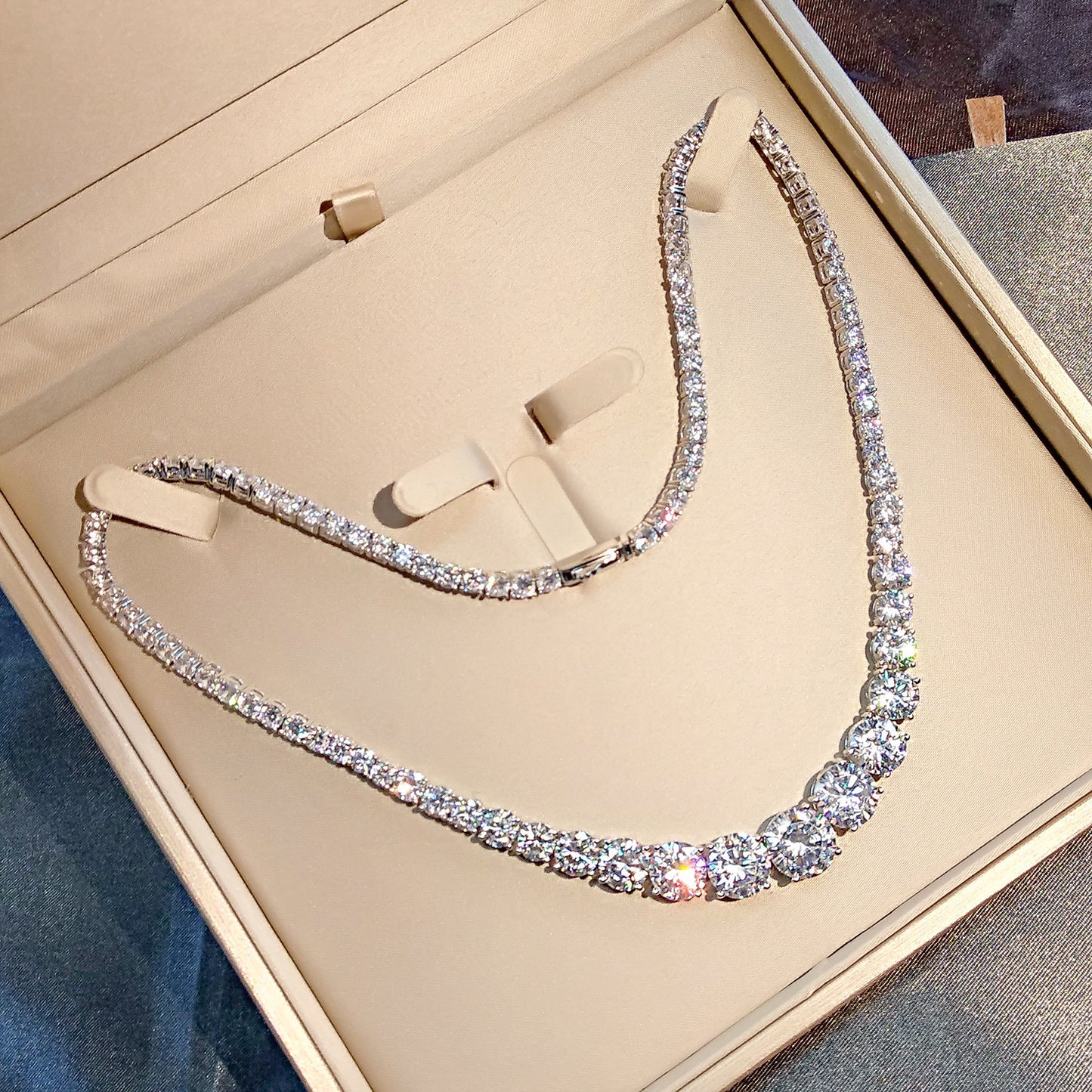 Moissanite 925 Sterling Silber Einreihige Volldiamanten Halskette für Damen