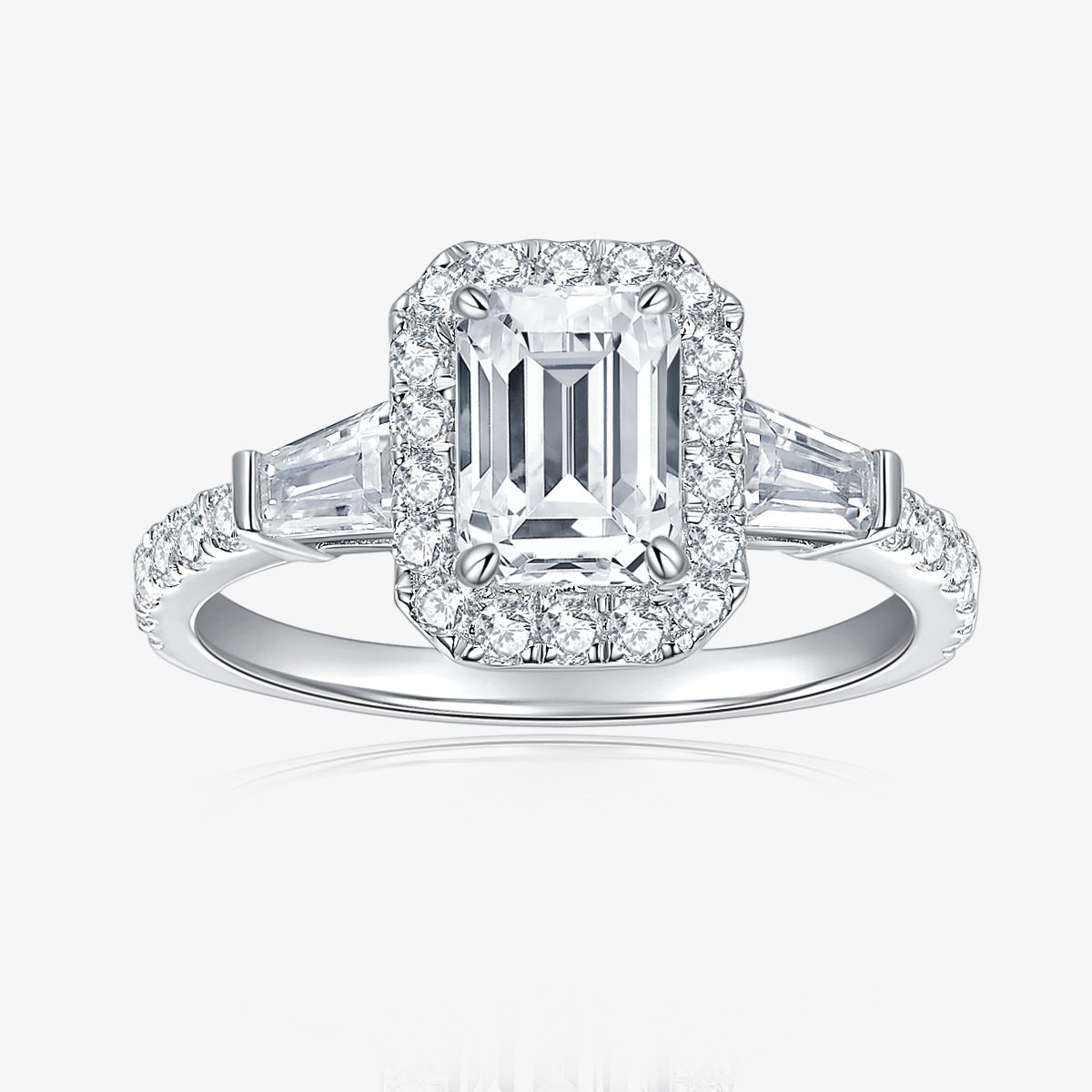 925 Sterling Silber D-Farbe Smaragdschliff Moissanit Ring