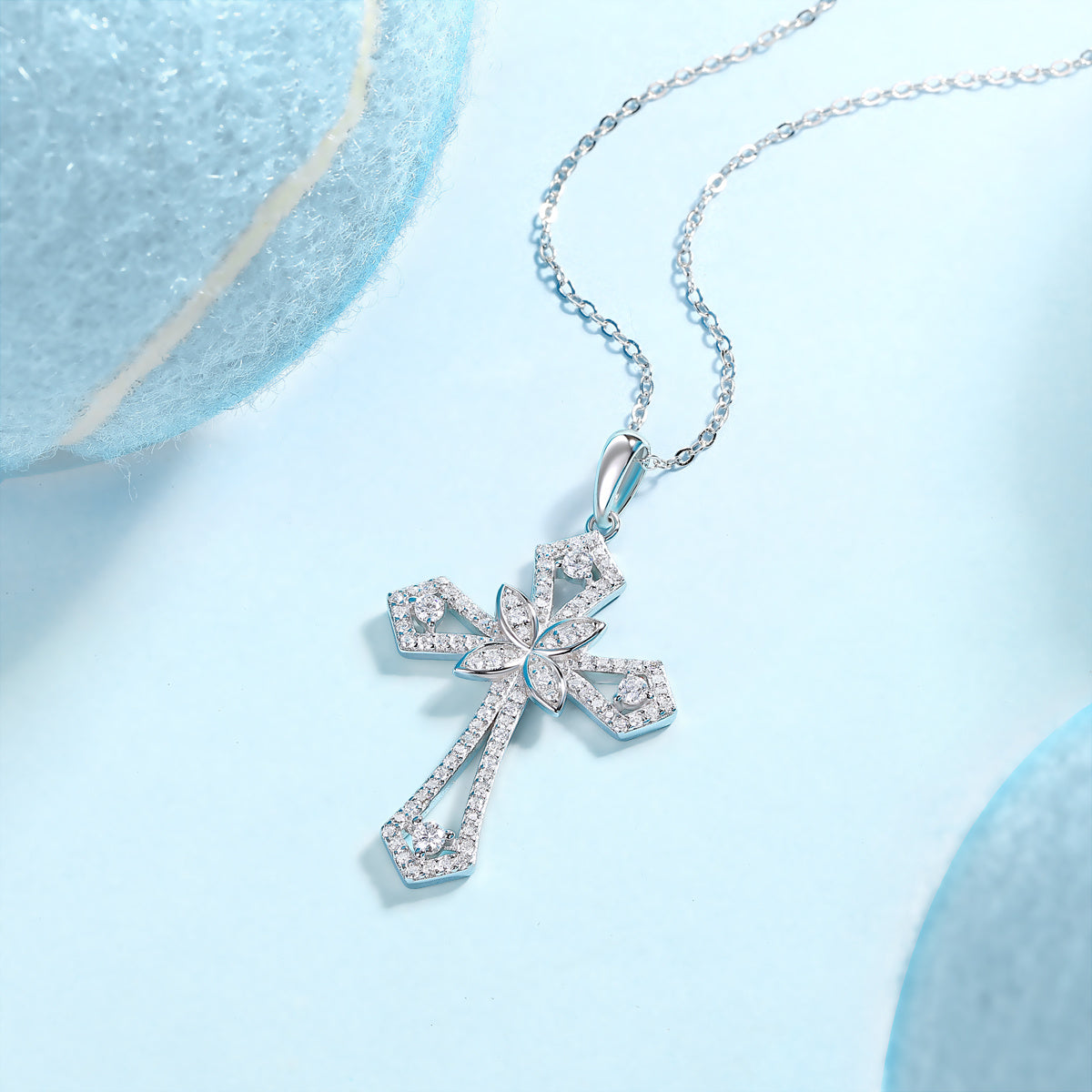 Backup Force Luxus-Halsketten-Set mit Diamantanhänger und Mosan-Diamanten in Silber
