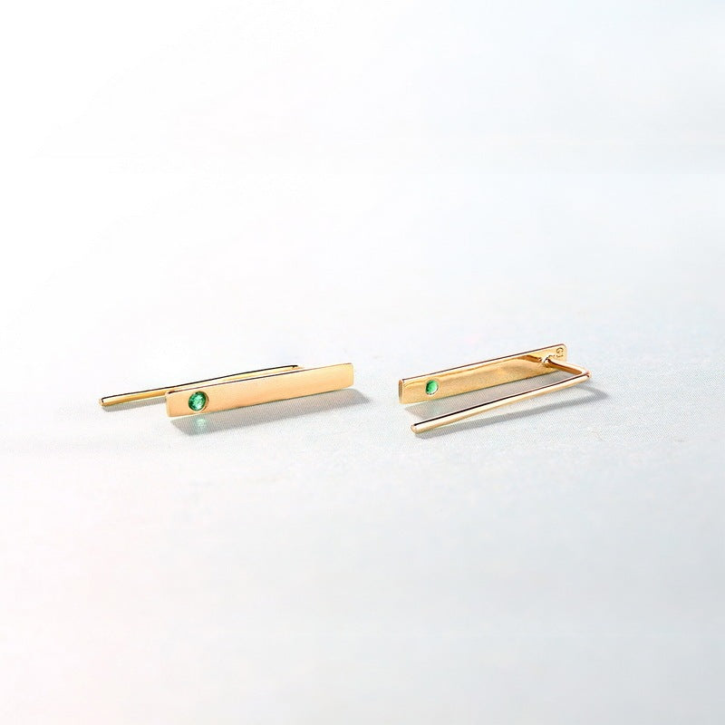 Natürlicher Smaragd 14K Gold Minimalistische Streifen Dünne Ohrringe