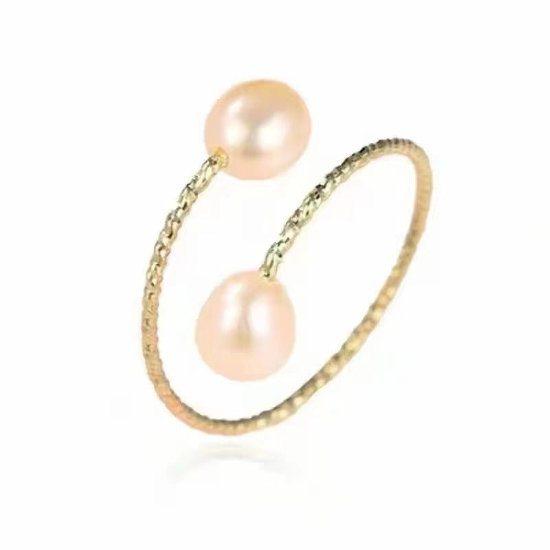 18k Gold Perle Elastische Ring Au750 Farbe Gold Einstellbar