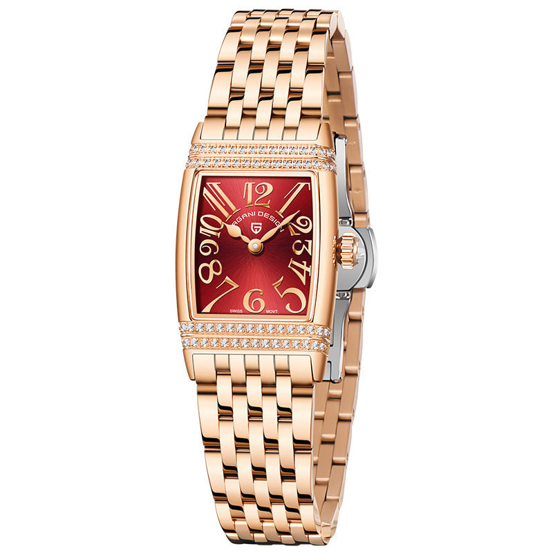 Damenmode Shell Face Square Quarzuhr mit Diamanten