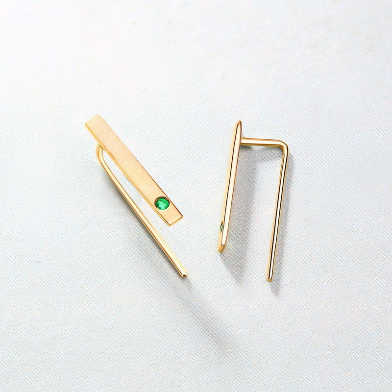 Natürlicher Smaragd 14K Gold Minimalistische Streifen Dünne Ohrringe