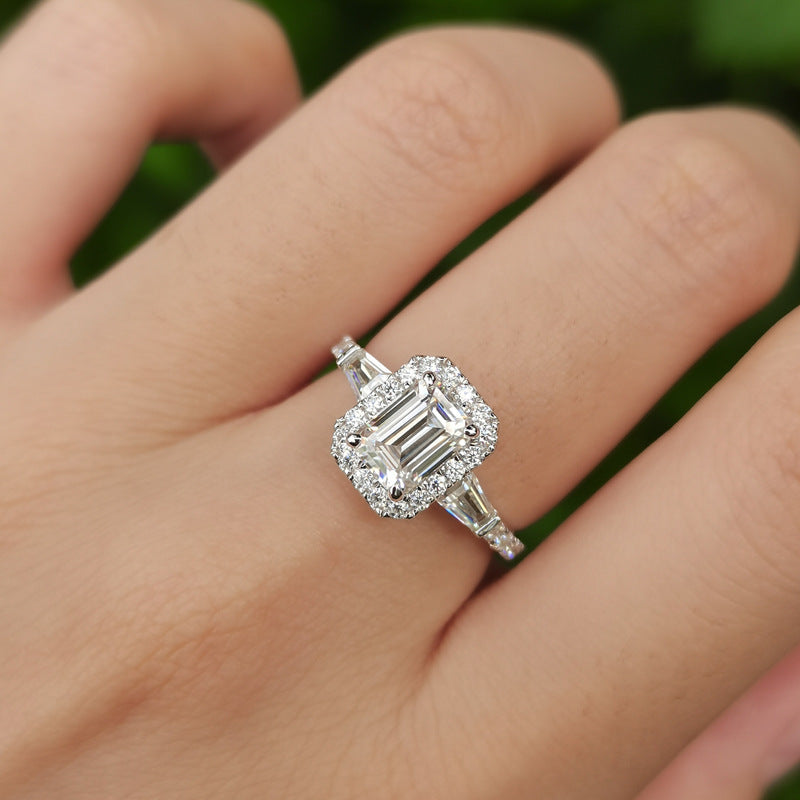 925 Sterling Silber D-Farbe Smaragdschliff Moissanit Ring