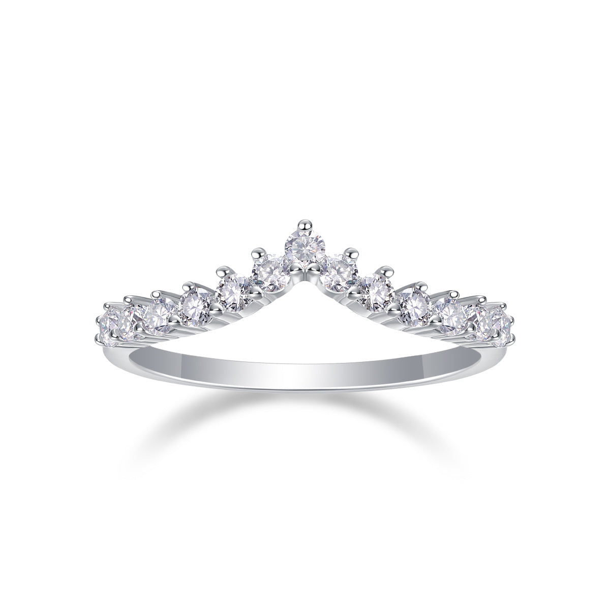 Anillo de diamantes con corona, lujoso y elegante anillo de plata con moissanita. 