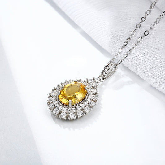 Natürliche Dan Shaped Topaz Halskette Feminin Vielseitig S925 Silber Komplettset Leichter Luxus Anhänger