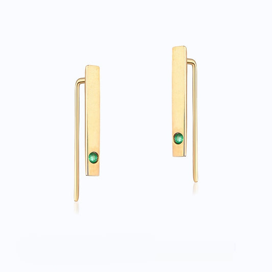 Natürlicher Smaragd 14K Gold Minimalistische Streifen Dünne Ohrringe