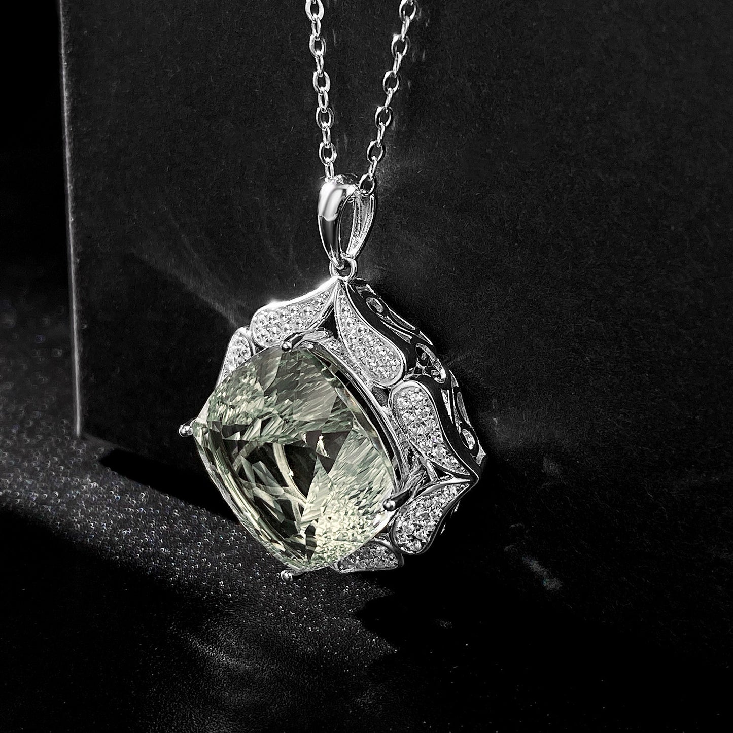 Luxus Pullover Kette Weiblichkeit S925 Silber Set Große Natürliche Grüne Kristall Anhänger Hochwertigen Schmuck