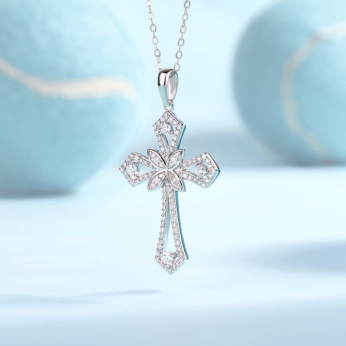 Backup Force Luxus-Halsketten-Set mit Diamantanhänger und Mosan-Diamanten in Silber 