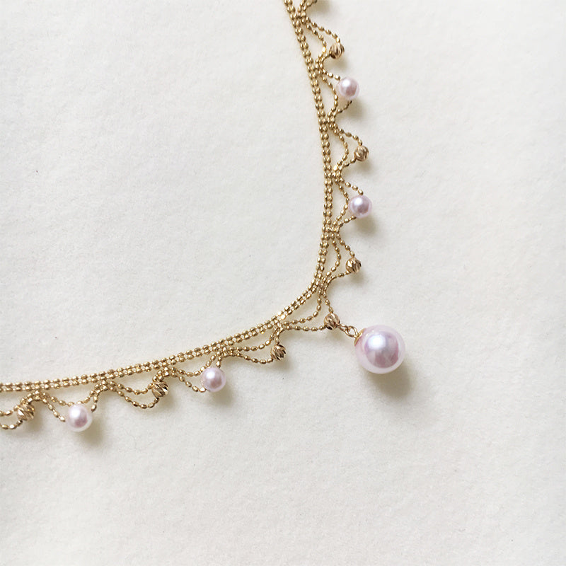 Collar de perlas de encaje Aurora de oro japonés de 18 quilates