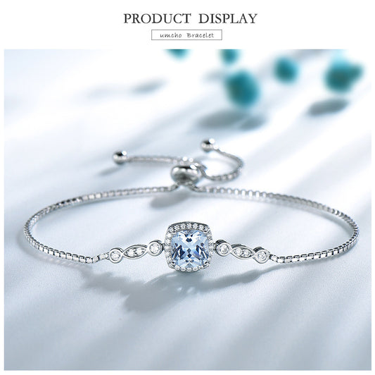 925 Sterling Silber Halskette Himmelblauer Topas Vierteiliges Set