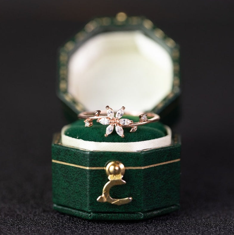Floraler Ehering für Frauen 18K 14K Gold S925 Silber Diamantring