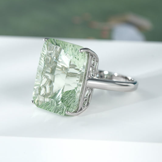Dan Shaped Natürliche Grüne Amethyst Ring S925 Sterling Silber Farbe