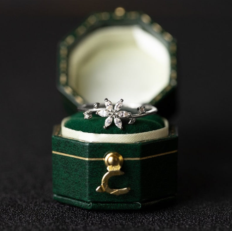 Floraler Ehering für Frauen 18K 14K Gold S925 Silber Diamantring