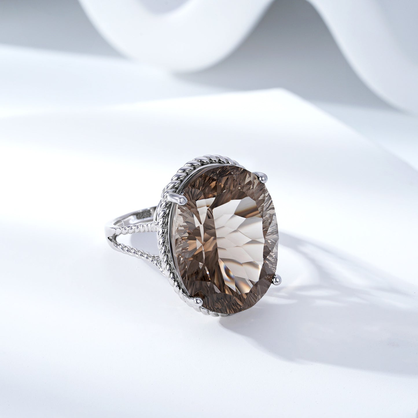 Luxus Wind Schmuck Natürlichen Tee Kristall Ring S925 Silber Intarsien Smoky