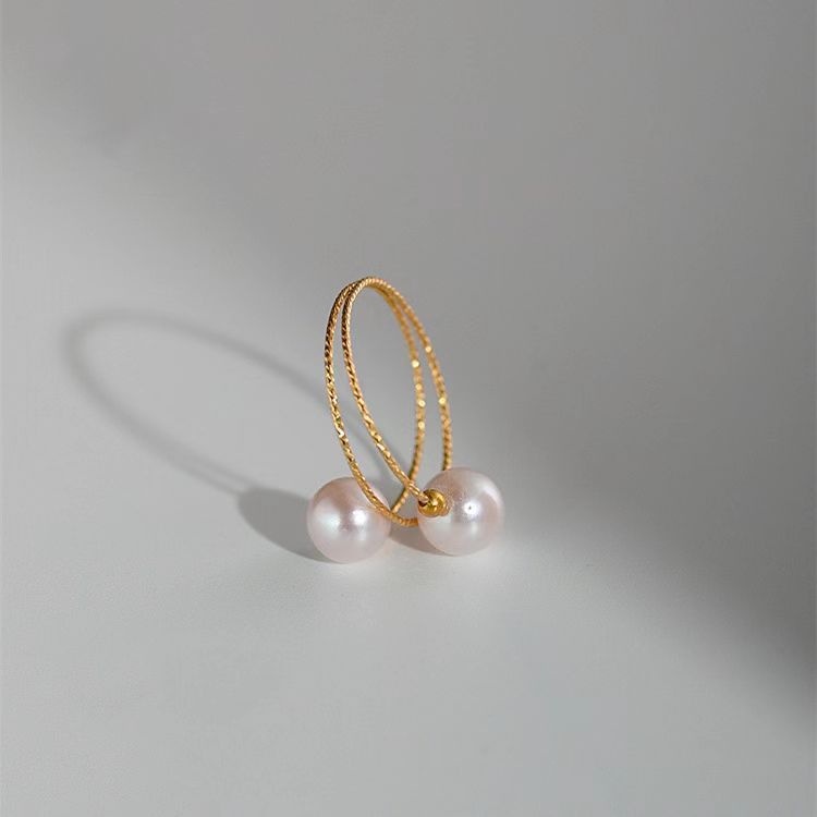 18k Gold Perle Elastische Ring Au750 Farbe Gold Einstellbar
