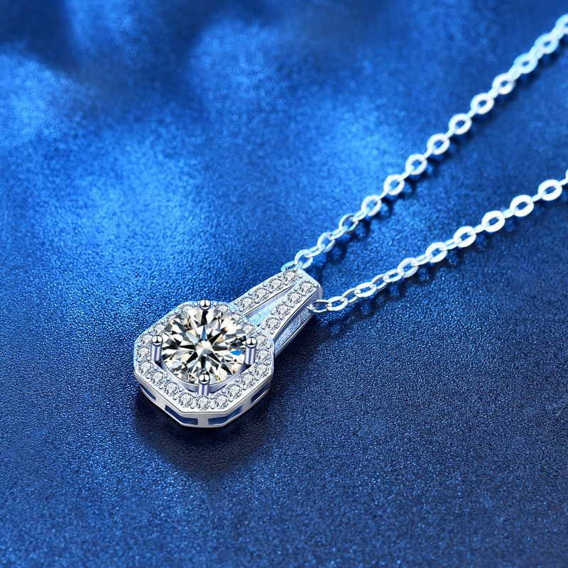 Damen-Halskette mit Moissanit-Prinzessinnen-Anhänger aus 925er Sterlingsilber