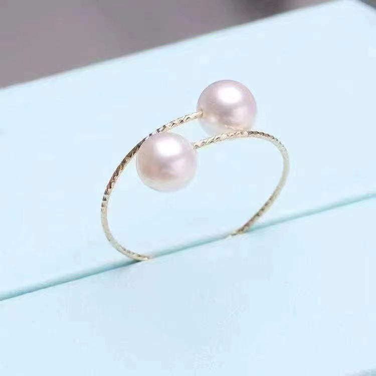 18k Gold Perle Elastische Ring Au750 Farbe Gold Einstellbar