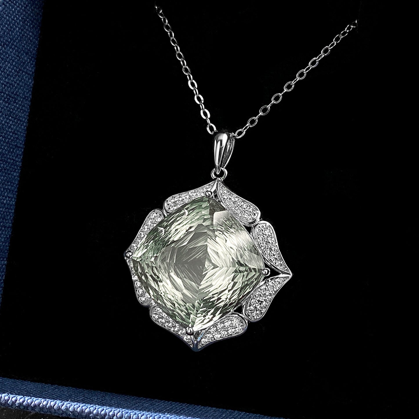 Luxus Pullover Kette Weiblichkeit S925 Silber Set Große Natürliche Grüne Kristall Anhänger Hochwertigen Schmuck