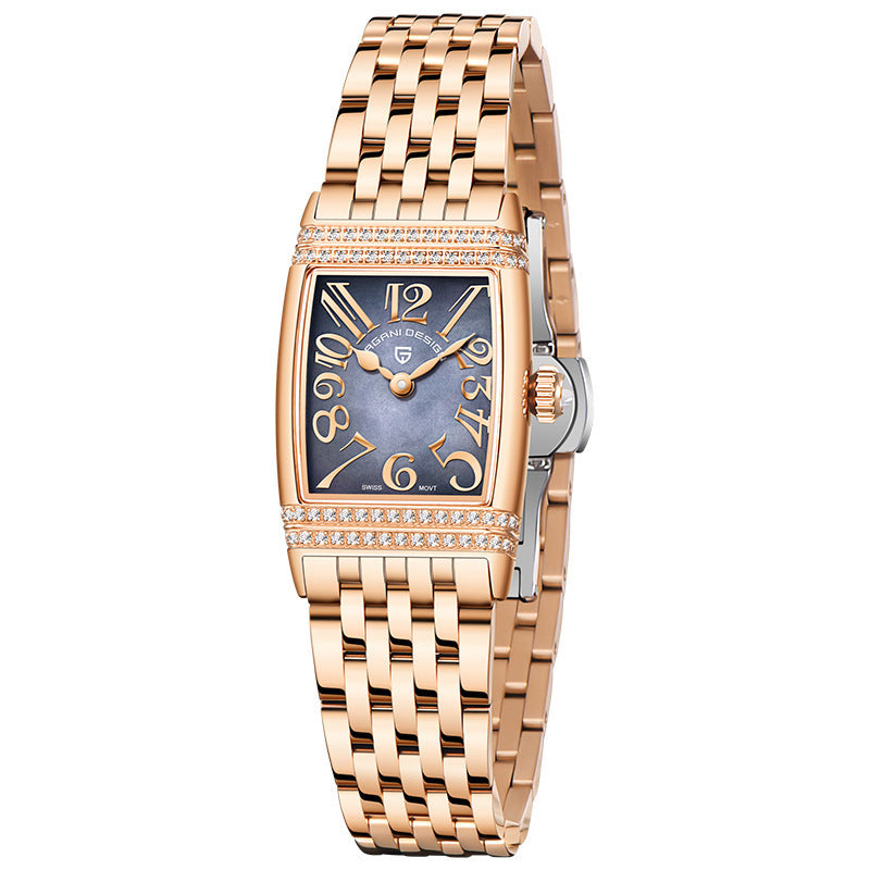 Damenmode Shell Face Square Quarzuhr mit Diamanten