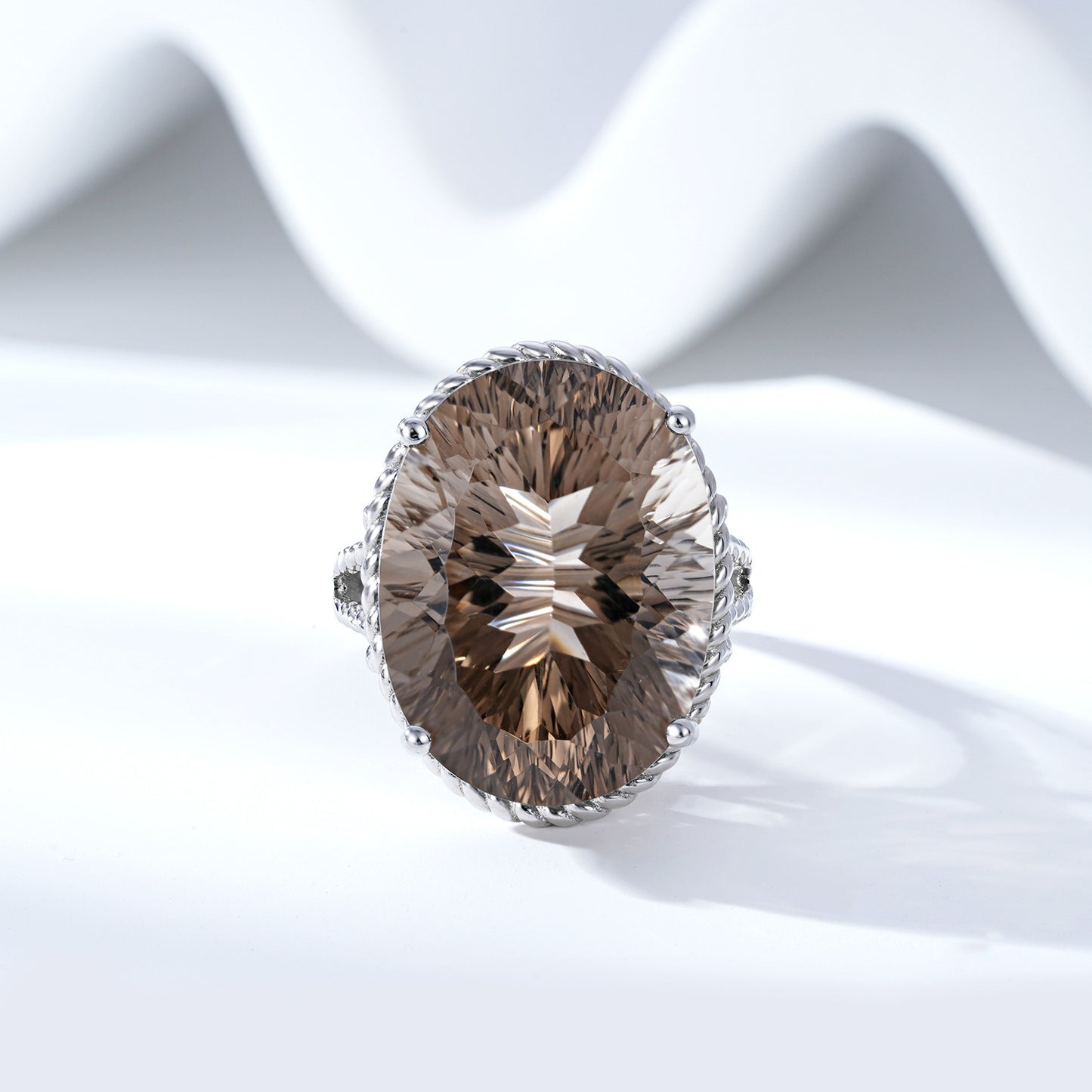 Luxus Wind Schmuck Natürlichen Tee Kristall Ring S925 Silber Intarsien Smoky