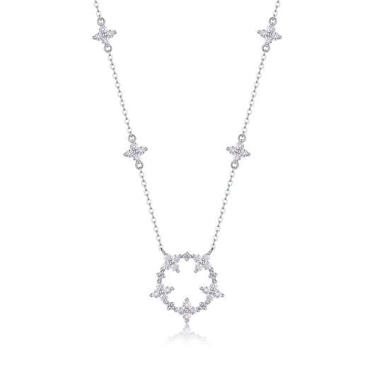 Iris Flower Luxurious Fashion Diamond Pendant Necklace Set With Mosan Diamond Silver Ornaments