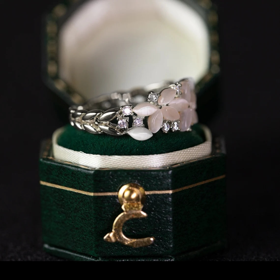 Floraler Ehering für Frauen 18K 14K Gold S925 Silber Diamantring