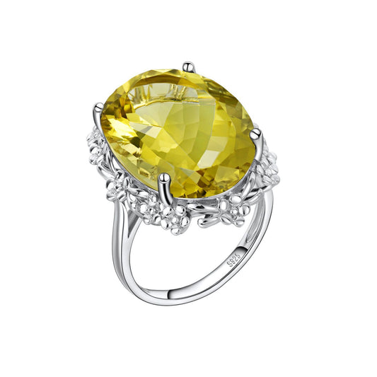 Natürlicher Zitronenkristall-Ring, Luxus-Schmuck, S925 Silber