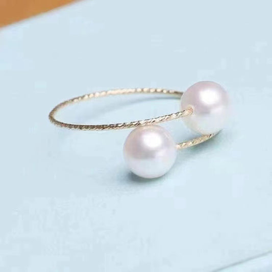 18k Gold Perle Elastische Ring Au750 Farbe Gold Einstellbar