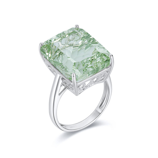 Dan Shaped Natürliche Grüne Amethyst Ring S925 Sterling Silber Farbe