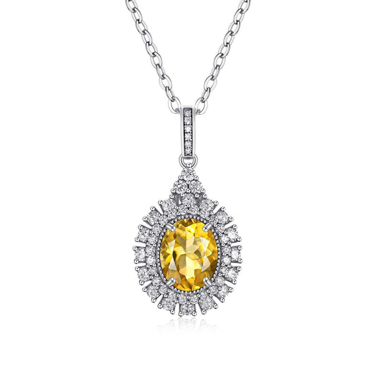 Natürliche Dan Shaped Topaz Halskette Feminin Vielseitig S925 Silber Komplettset Leichter Luxus Anhänger