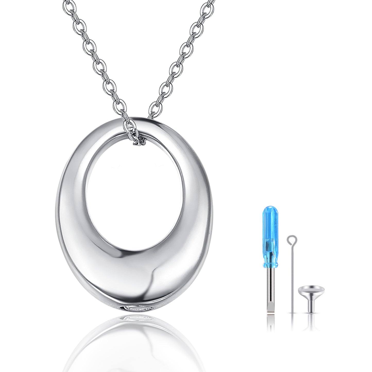 Ovale Asche-Halskette, Kremationsschmuck, Urnen-Halskette für Asche für Frauen, 925 Sterling Silber, Halskette für Urne, Asche, Andenken