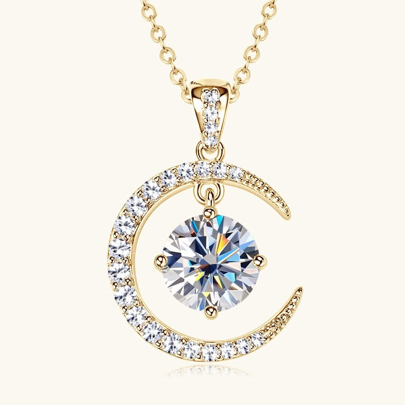 Women's Minimalist Pure Silver Crescent Shaped Moissanite Pendant Necklace