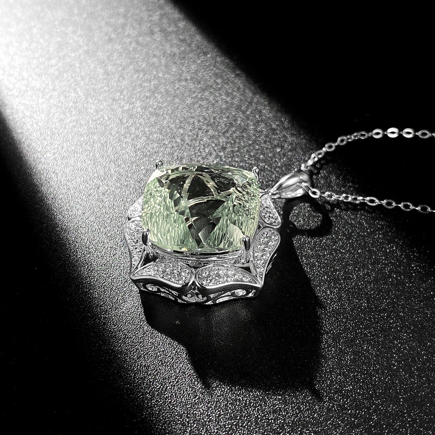 Luxus Pullover Kette Weiblichkeit S925 Silber Set Große Natürliche Grüne Kristall Anhänger Hochwertigen Schmuck
