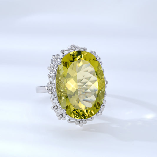 Natürlicher Zitronenkristall-Ring, Luxus-Schmuck, S925 Silber