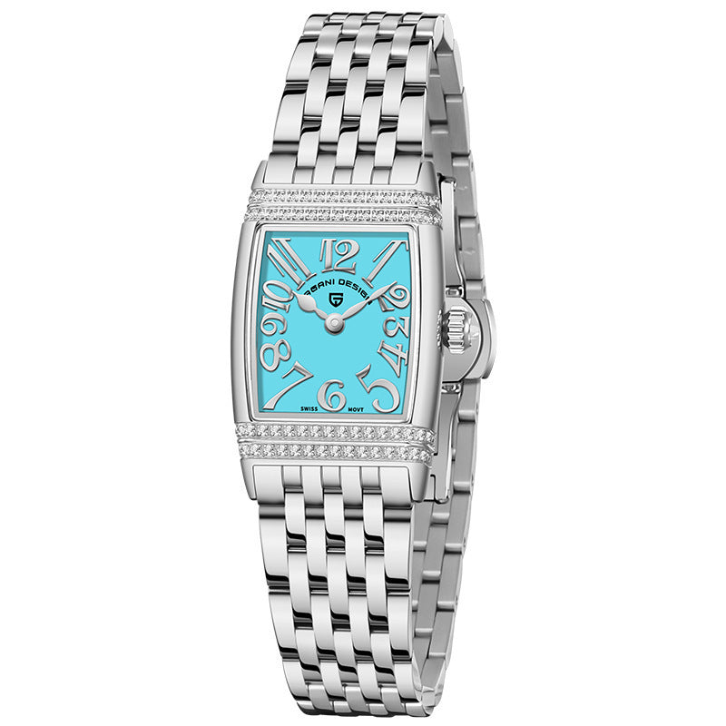 Damenmode Shell Face Square Quarzuhr mit Diamanten