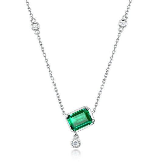 Einfache geometrische Kultivierung Smaragd beliebte S925 Sterling Silber farbige Edelsteine ​​Halskette