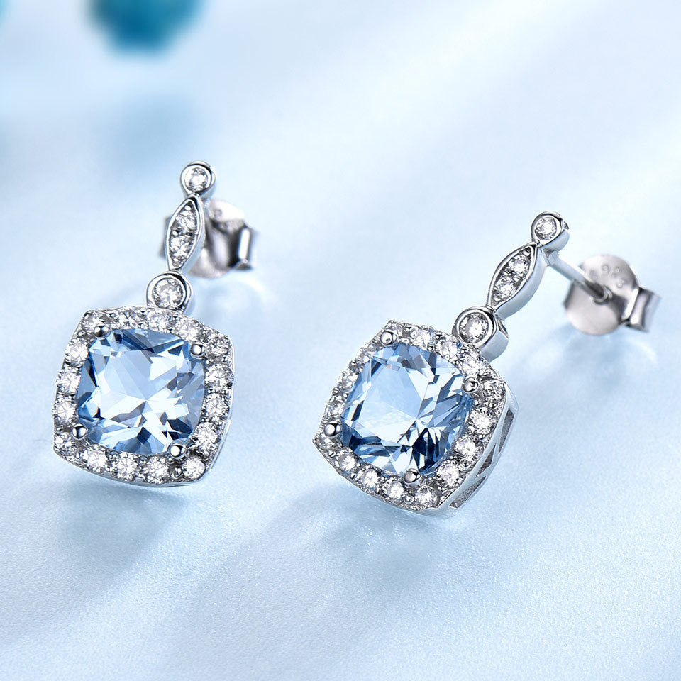 925 Sterling Silber Halskette Himmelblauer Topas Vierteiliges Set