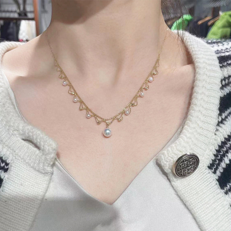 Collar de perlas de encaje Aurora de oro japonés de 18 quilates