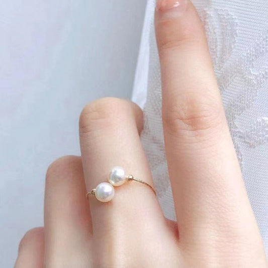 18k Gold Perle Elastische Ring Au750 Farbe Gold Einstellbar