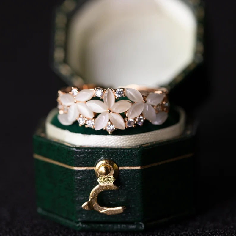 Floraler Ehering für Frauen 18K 14K Gold S925 Silber Diamantring